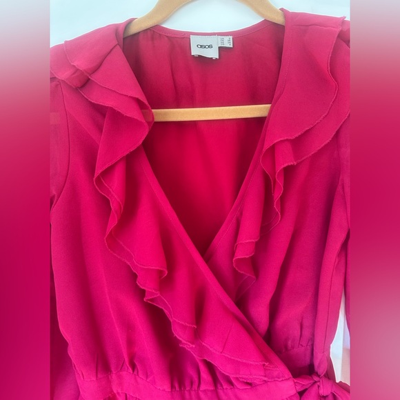 ASOS Pink Ruffle Wrap Dress - Picture 2 of 6